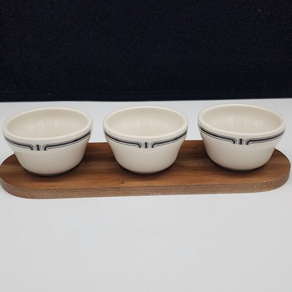 Homer Laughlin Impressions Sauce Bowls With Wooden Tray Serving Gravy - Picture 6 of 8